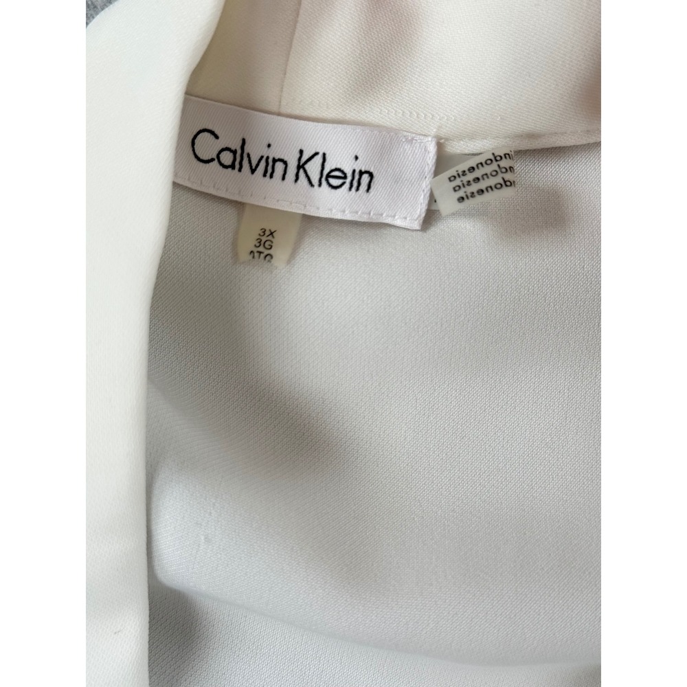 Calvin Klein Womens 3X Cream White V-Neck Sleeveless Pleated Blouse Top - Picture 4 of 7